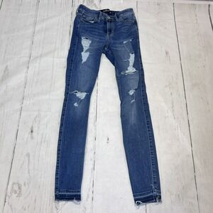 Hollister Junior Distressed Super Skinny Jeans Denim Blue  w-24/L-30 OR